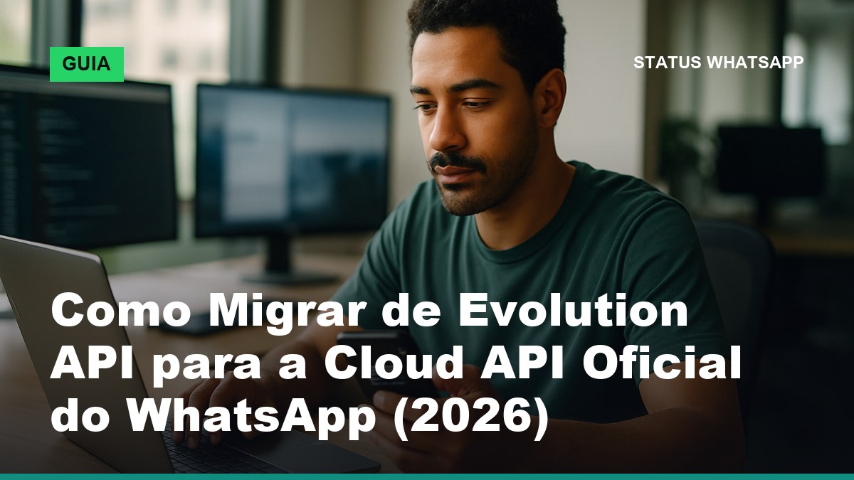 Profissional migrando de Evolution API para a Cloud API oficial do WhatsApp em notebook no escritório