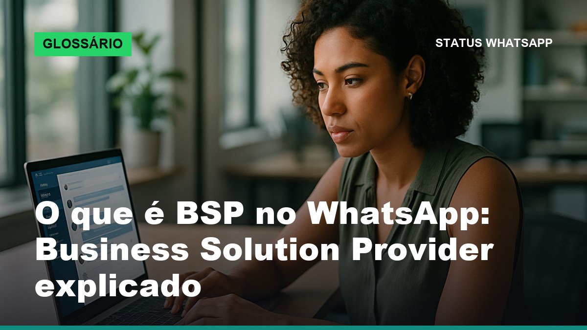 Profissional consultando painel de BSP WhatsApp Business Solution Provider no notebook em escritório