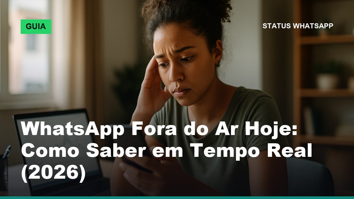 Mulher confere se o WhatsApp está fora do ar hoje no celular enquanto olha o notebook
